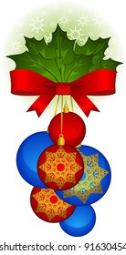 Christmas balls with bow decoration Happy New Year bauble. Vector