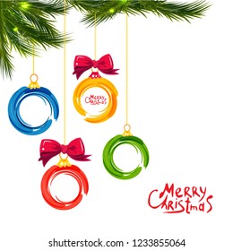 Christmas balls with bow isolated on transparency background, vector illustration.