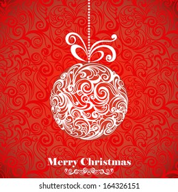 Christmas balls with bows. Greeting vintage card 