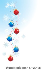 Christmas balls with bows and snowflakes. Holiday background. Vector