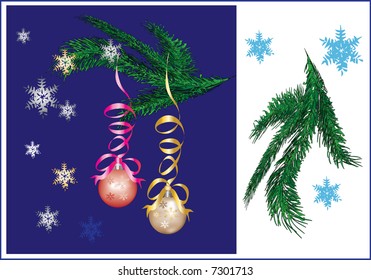 Christmas balls and branch  -  vector decoration