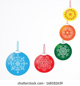Christmas balls card with snowflakes, vector, on white background