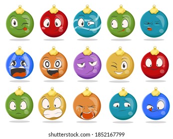 Christmas balls characters set. Background from balls as a symbol of Merry Christmas. Elegant card template design for invitations, banners, posters, greeting cards Vector illustration
