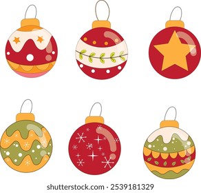 Christmas balls collection. Colorful winter decorations for New Year and Christmas trees. Set of glass balls. Christmas decor. Decorations to create a festive atmosphere. Vector.