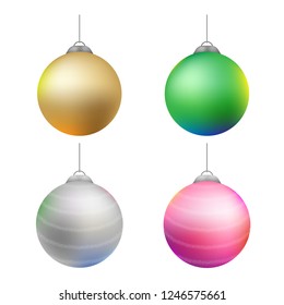 Christmas balls collection. New Year decorations toys set. Christmas decoration isolated on white. Festive Christmas decoration for website, social networks, blog or your video channel. Vector art