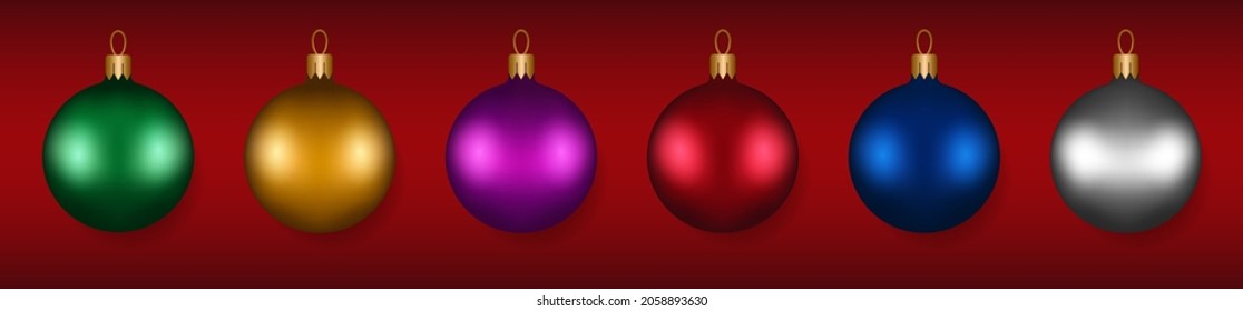 Christmas balls collection. Set of different coloured Christmas toys. Vector illustration. Christmas decoration elements.