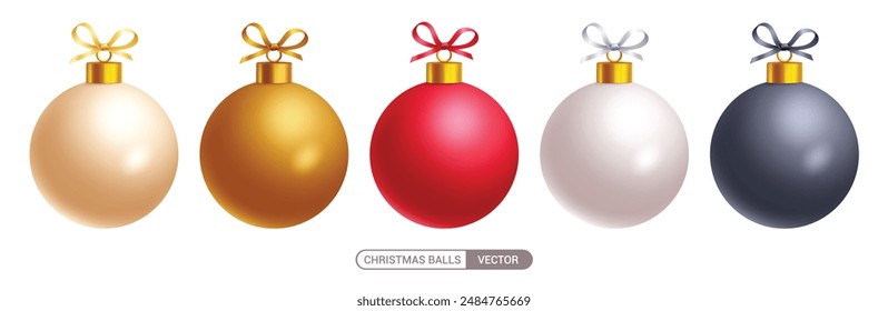 Christmas balls colorful vector set design. Christmas balls colorful ornaments with plain, glossy, shiny and round shape elements for holiday season elegant sphere collection. Vector illustration 