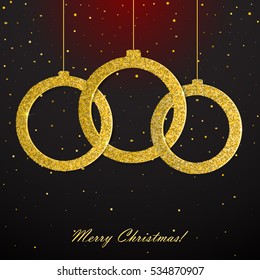 Christmas balls cut from gold. Vector illustration for design.