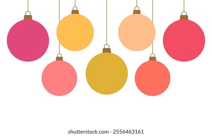 Christmas balls decoration. Holiday ornaments background. Vector illustration.