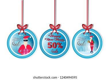 christmas balls decoration santa claus holiday sale 50 percent off concept happy new year isolated horizontal flat