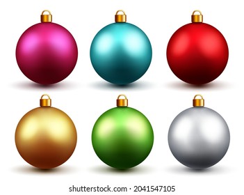 Christmas balls decoration vector set. 3d realistic christmas ball in shiny and colorful design isolated in white background for xmas holiday decor collection. Vector illustration.
