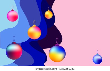 Christmas balls. Christmas decorations with a colorful gradient. Abstract banner background with place for text. Bright vector abstract background.