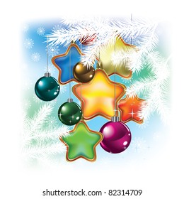 Christmas balls and decorations on white background