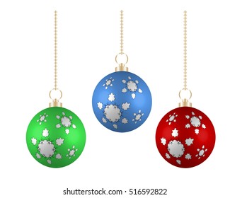Christmas balls in different colors on white background