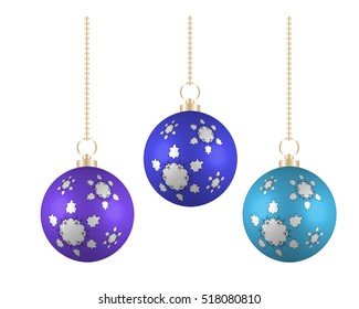 Christmas balls in different colors on white background