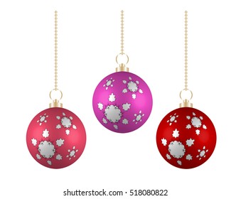Christmas balls in different colors on white background