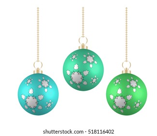 Christmas balls in different colors on white background