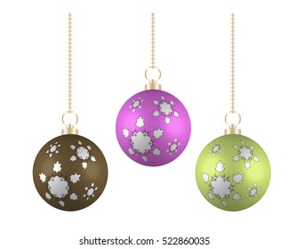Christmas balls in different colors on white background