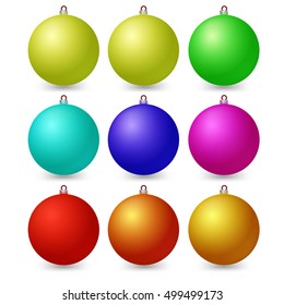 Christmas balls in different colors. Vector illustration.