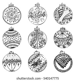 Hand Drawn Christmas Balls Zentangle Style Stock Vector (Royalty Free ...