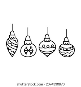 Christmas balls in doodle style. Vector illustration.