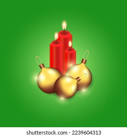 Christmas balls, gifts, Christmas trees and burning candles. Festive decorations and items for any New Year, Christmas background decoration.