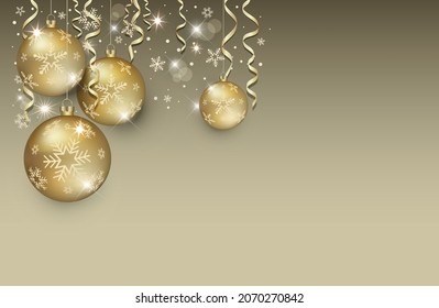 Christmas balls, gold greeting card templates blank vector
