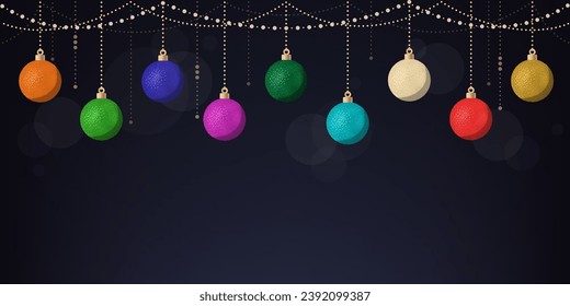 Christmas balls and golden decorations banner with copy space, holidays concept