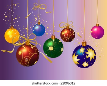 Christmas balls with golden ribbons (mesh)