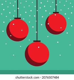 Christmas balls green background, Christmas greeting card, Christmas card with decorations.