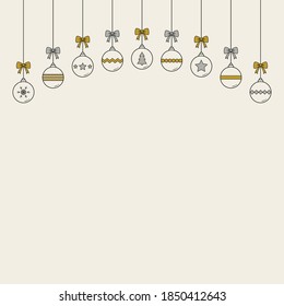 Christmas balls hanging on white background with copyspace. Decoration. Vector