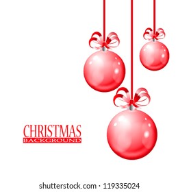 Christmas balls hanging with ribbon bows on white background. EPS10 vector.