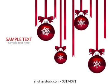 Christmas balls hanging with ribbons
