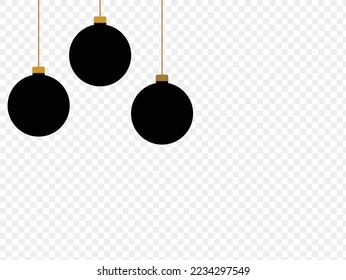 Christmas balls hanging from top isolated  on png or transparent  background. Graphic resources for New Year, Birthdays and luxury card. Vector illustration 