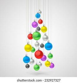 Christmas balls hanging in a tree. Vector illustration