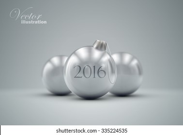 Christmas balls. Holiday vector illustration of traditional festive Xmas baubles. Merry Christmas and Happy New 2016 Year greeting card design element. 