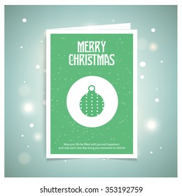 Christmas balls icons on snowflake background. Christmas book cover or flyer template, vector green background. Mockup template