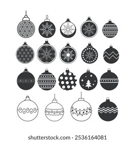 bolas de Natal ícones definir. Ícones de bola de Natal em design linear plano. 