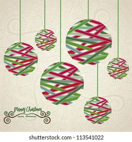 Christmas balls illustration made with colored ribbons, vector illustration