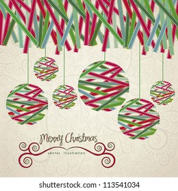 Christmas balls illustration made with colored ribbons, vector illustration