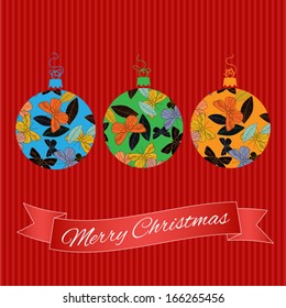 christmas balls isolated on red background 