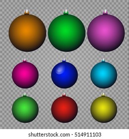 Christmas balls isolated on transparent background. Vector illustration.