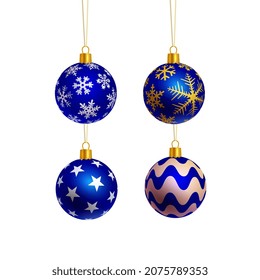 Christmas balls, isolated on white background vector illustration. New Year postcard design, greeting card and banner. Xmas glass ball.