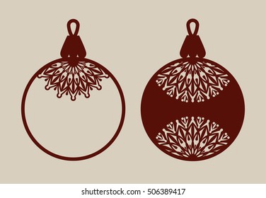 Christmas balls with lace pattern. Template for greeting card, banner, invitation, for New Years design party or interiors. Picture perfect for laser cutting, plotter cutting or printing