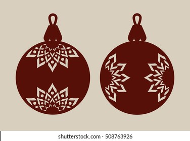 Christmas balls with lace pattern. Template for greeting card, banner, invitation, for New Years design party or interiors. Picture perfect for laser cutting, plotter cutting or printing