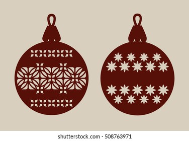 Christmas balls with lace pattern. Template for greeting card, banner, invitation, for New Years design party or interiors. Picture perfect for laser cutting, plotter cutting or printing