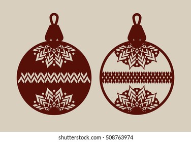 Christmas balls with lace pattern. Template for greeting card, banner, invitation, for New Years design party or interiors. Picture perfect for laser cutting, plotter cutting or printing