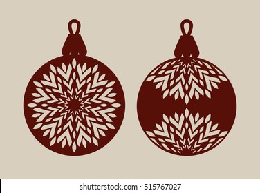 Christmas balls with lace pattern. Template for greeting card, banner, invitation, for New Years design party or interiors. Picture perfect for laser cutting, plotter cutting or printing