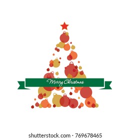 Christmas balls laid out in the form of a Christmas tree