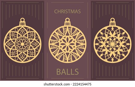 Bolas de Navidad, para cortar láser. Conjunto decorativo para cortar contrachapado, papel de cartón.